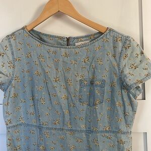 Vintage 90s denim ditsy floral maxi dress